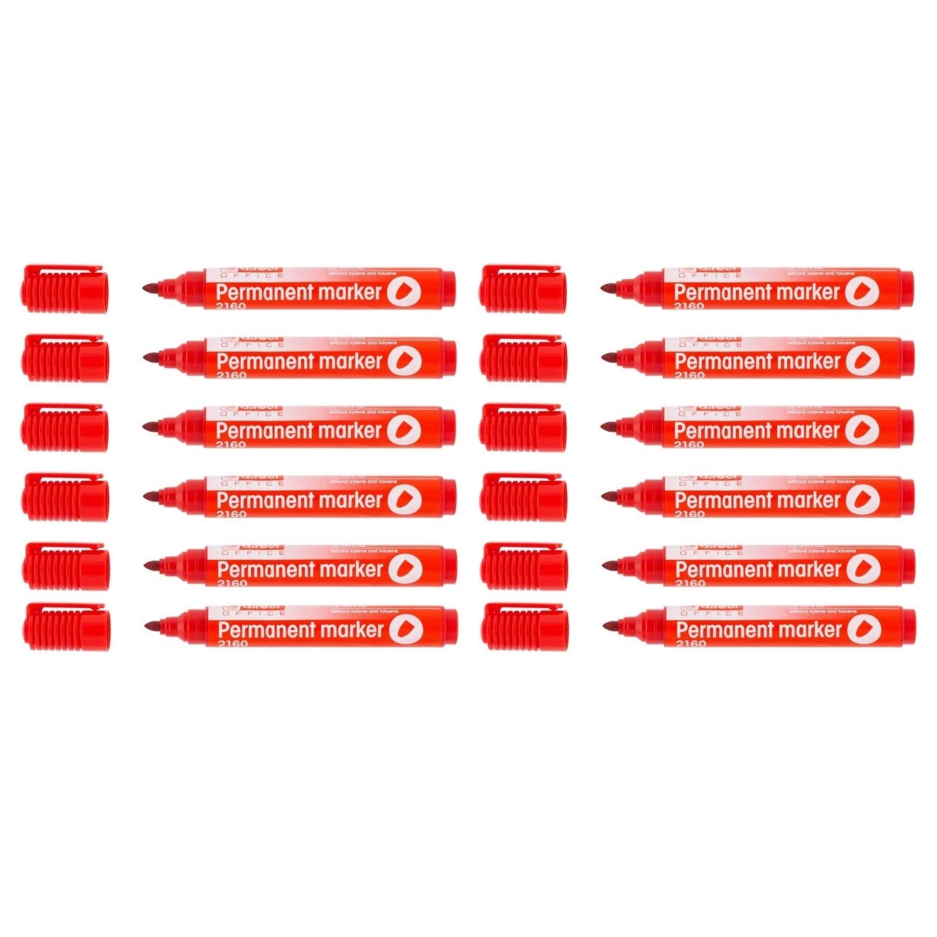 D.RECT 2160 - Rotulador permanente (resistente al agua, punta redonda, para muchas superficies, 12 unidades), color rojo
