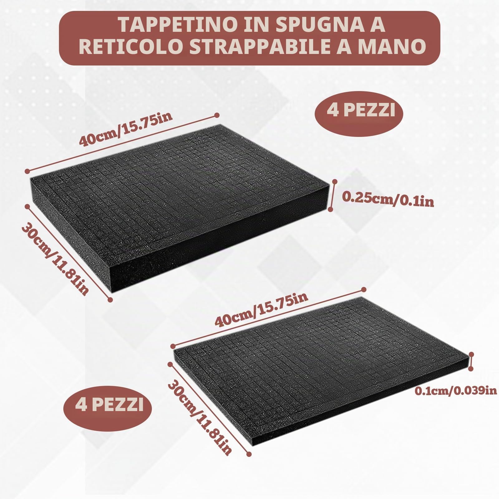 Cubo in schiuma poliuretanica nera con inserto per utensili, custodia per fotocamera, inserto da tavolo (4 x 400 x 300 x 2,5 mm + 4 x 400 x 300 x 10 mm)