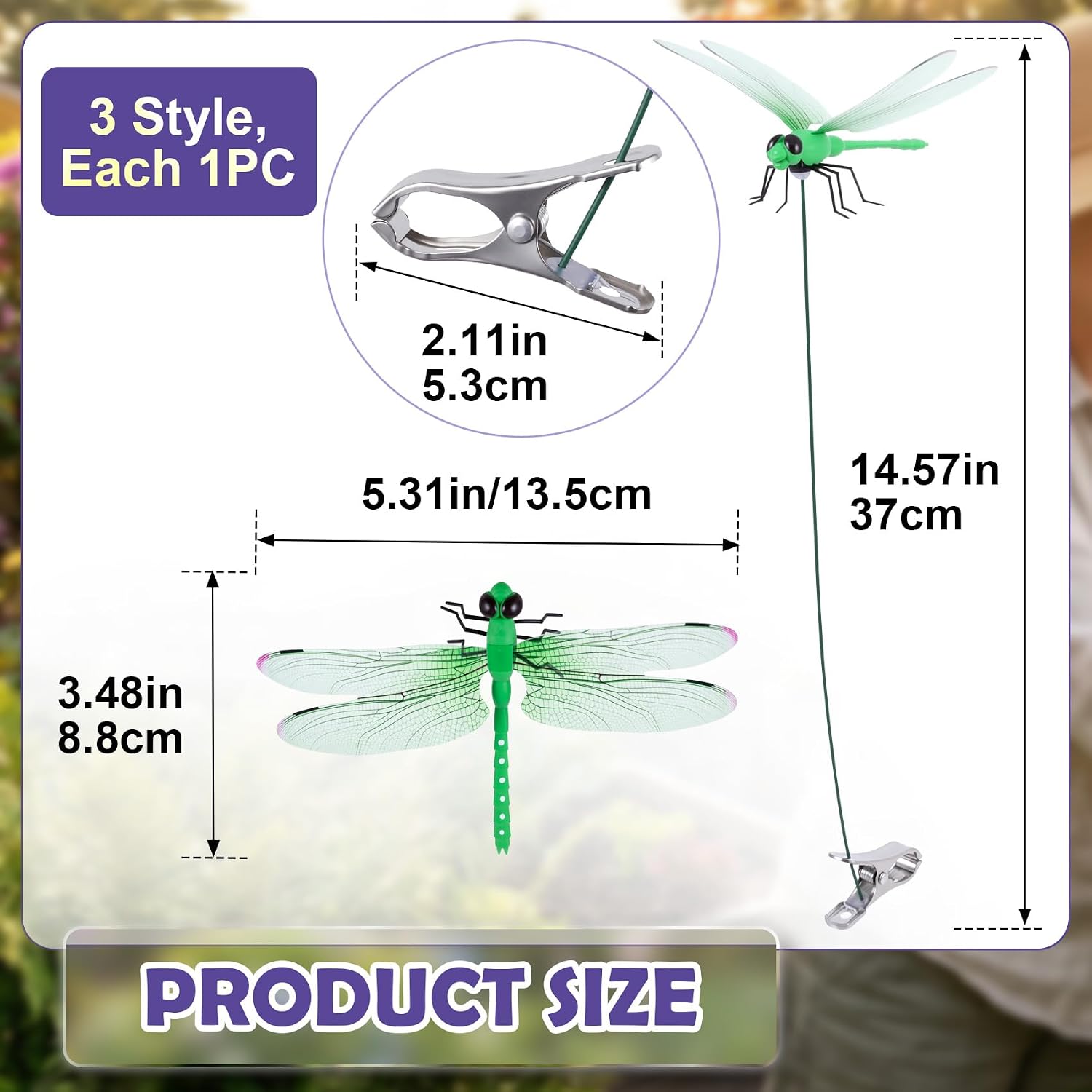 3pcs Dragonfly Hat Clip, Dragon Fly Clips, Fake Realistic Artificial Dragonflies, 3 Styles Fly Repelling Supplies for Indoor Outdoor Yard Garden Stakes Decor Craft- Red & Blue & Green image 2