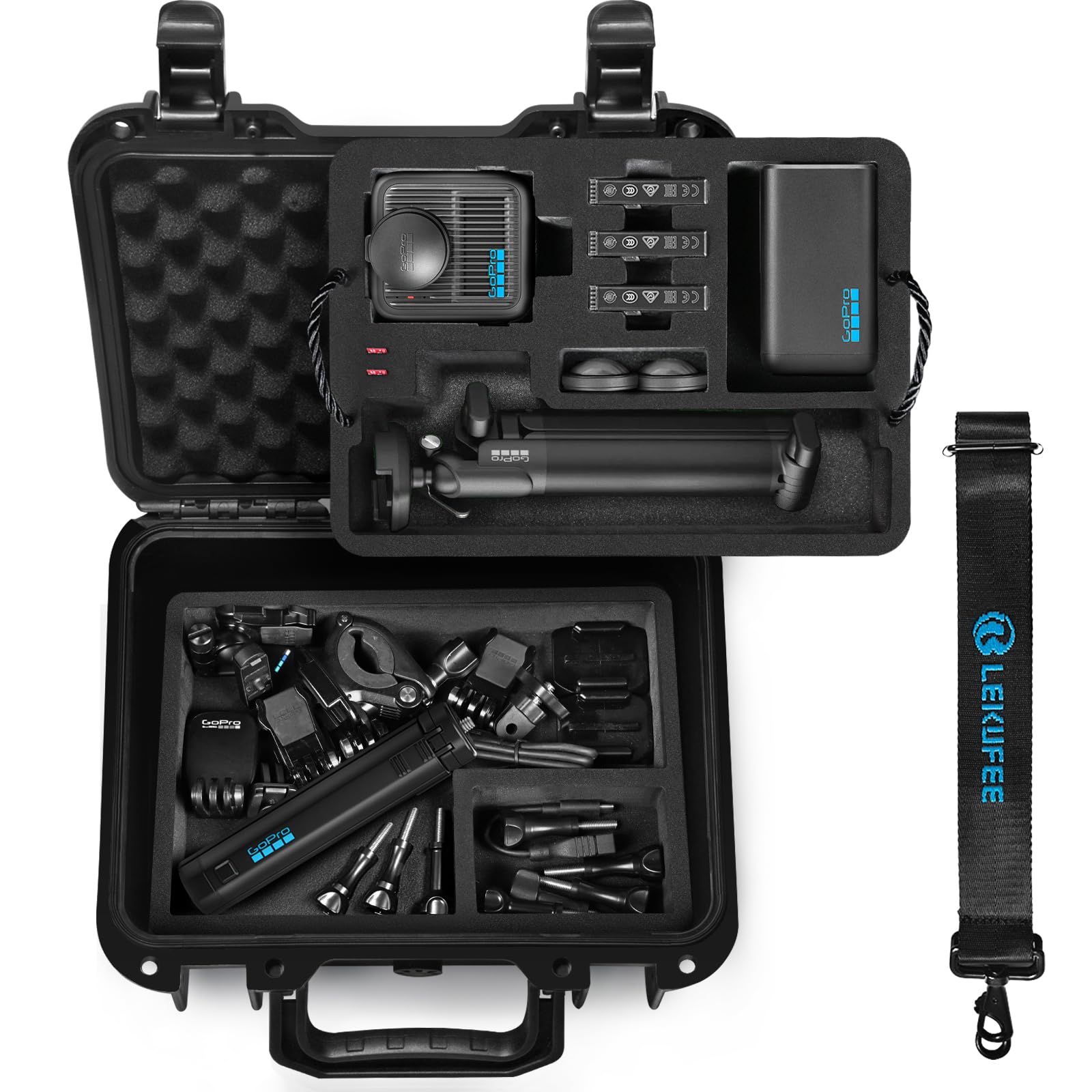 LEKUFEE Custodia Rigida Impermeabile per GoPro MAX 2, GoPro MAX, Action Camera, Batteria, Caricabatteria Doppio GoPro, Altri Accessori (Solo Custodia)