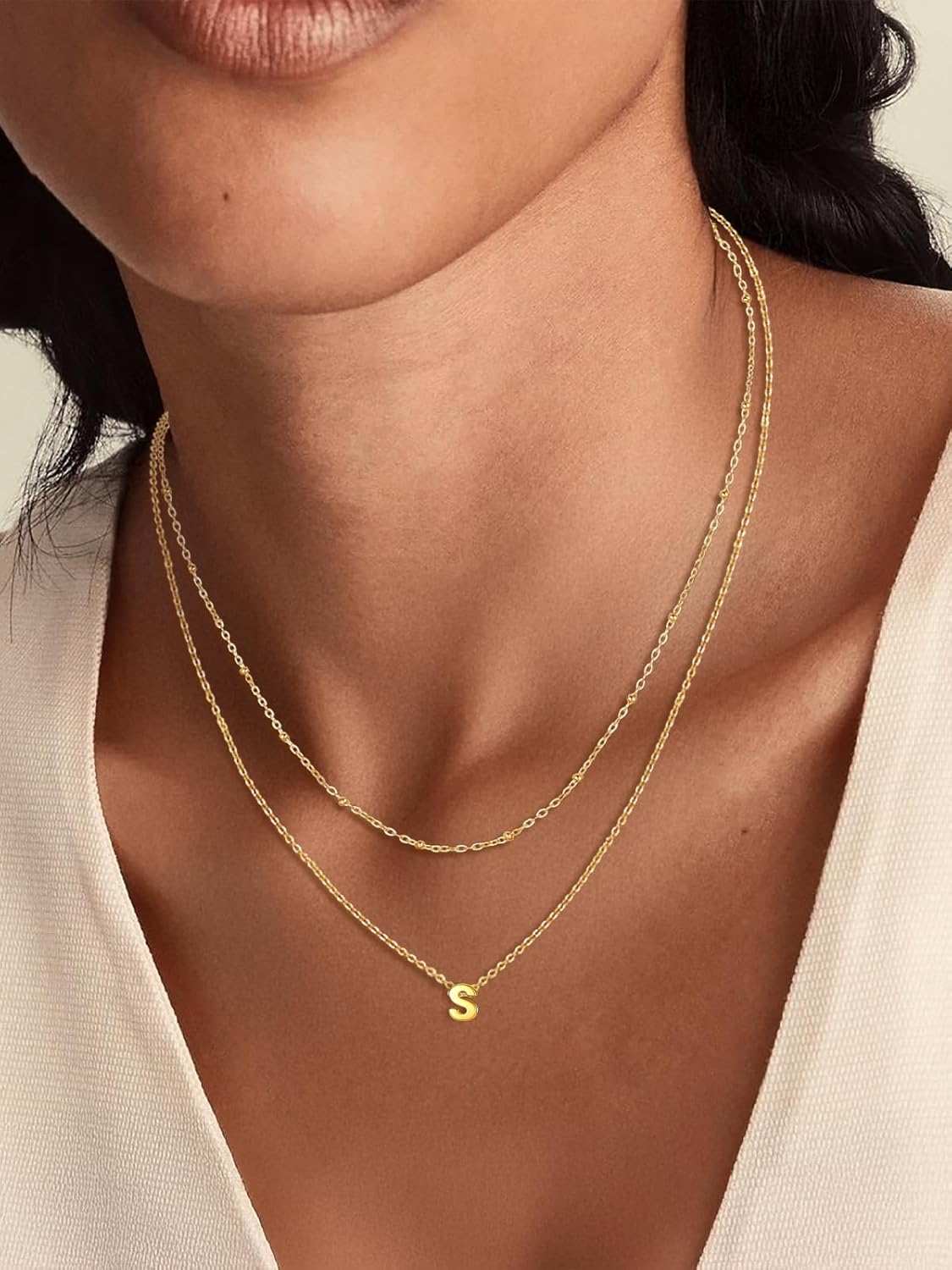 Silvora Initial Necklaces for Women, Dainty A-Z Letter Non Tarnish Necklace Cute Layered Tiny Small Pendant Chains Silver Gold Adjustable Trendy Personalized Choker - Image 5