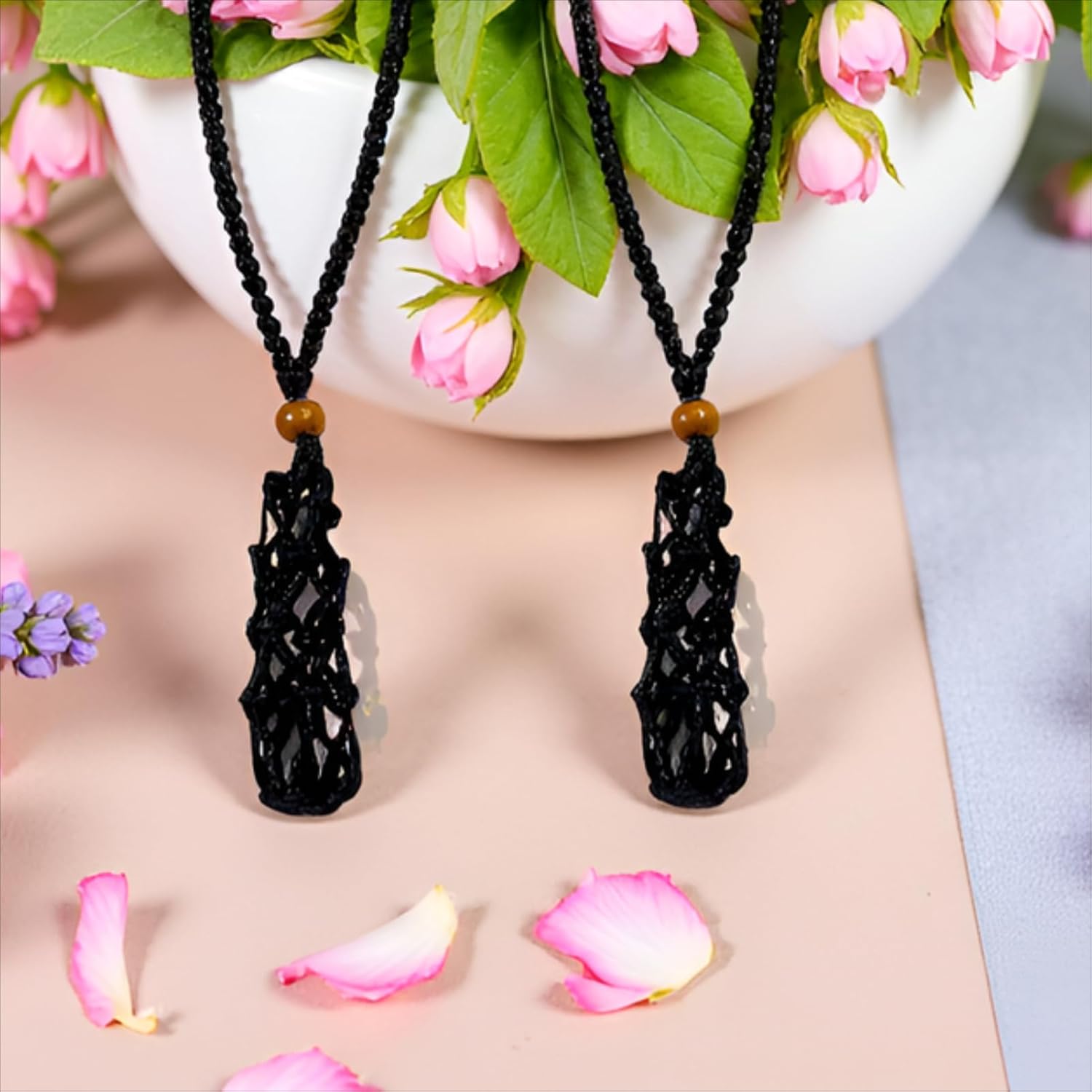 Fish-Netted Crystal Cage Holders Black Necklace , Adjustable Cord Set Handwoven Rope for DIY Small Medium Quartz Stone Jewelry Making 3 Sizes (10, Small) - Image 4