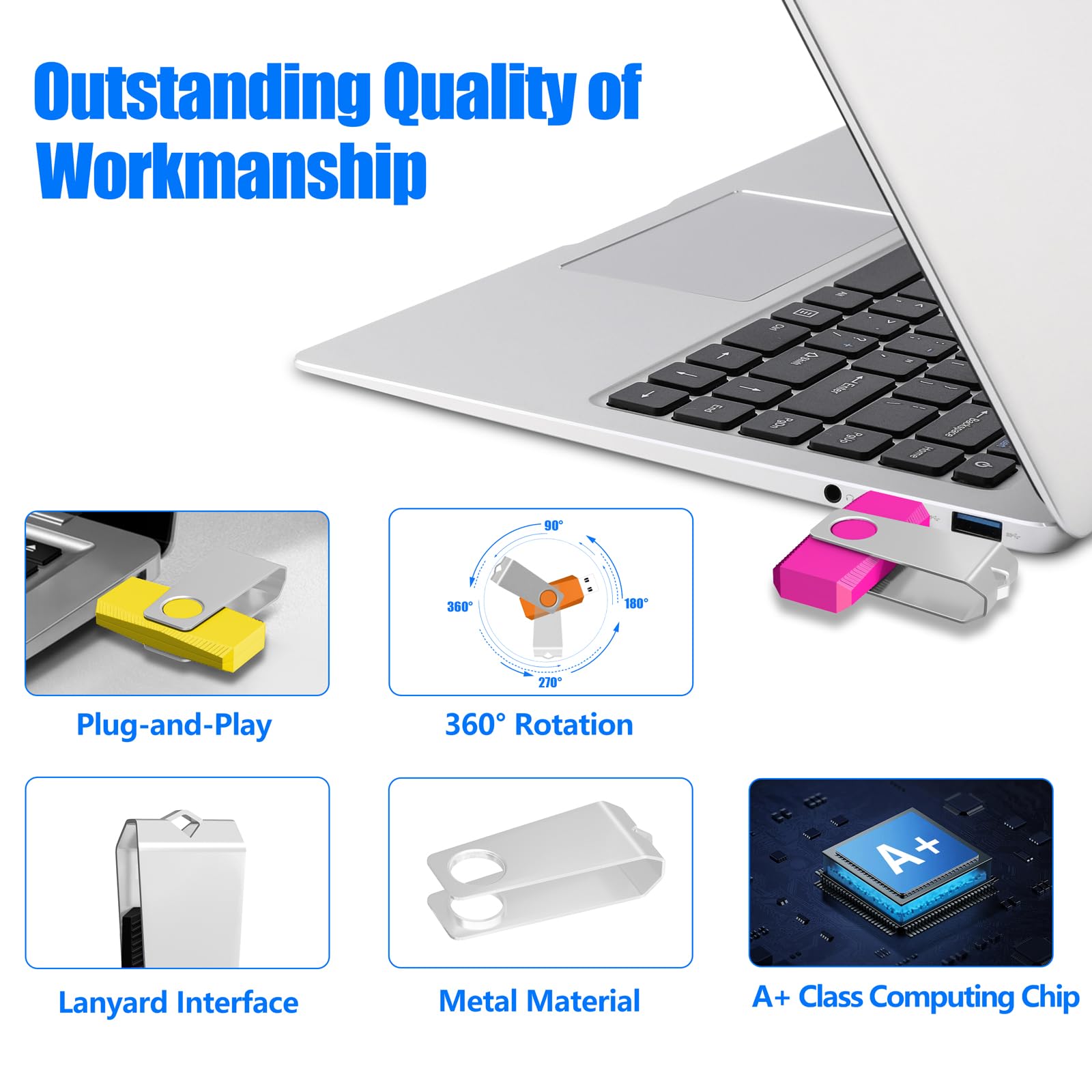 TEWENE Memoria USB de 128 MB, memoria USB 2.0, paquete de 50, unidad de pulgar, almacenamiento USB con llavero y adhesivo para computadoras, coches y televisores