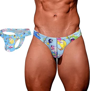 Cute Cartoon Thongs High Cross Mens G String Sexy Low Rise Graffiti Print Underwear