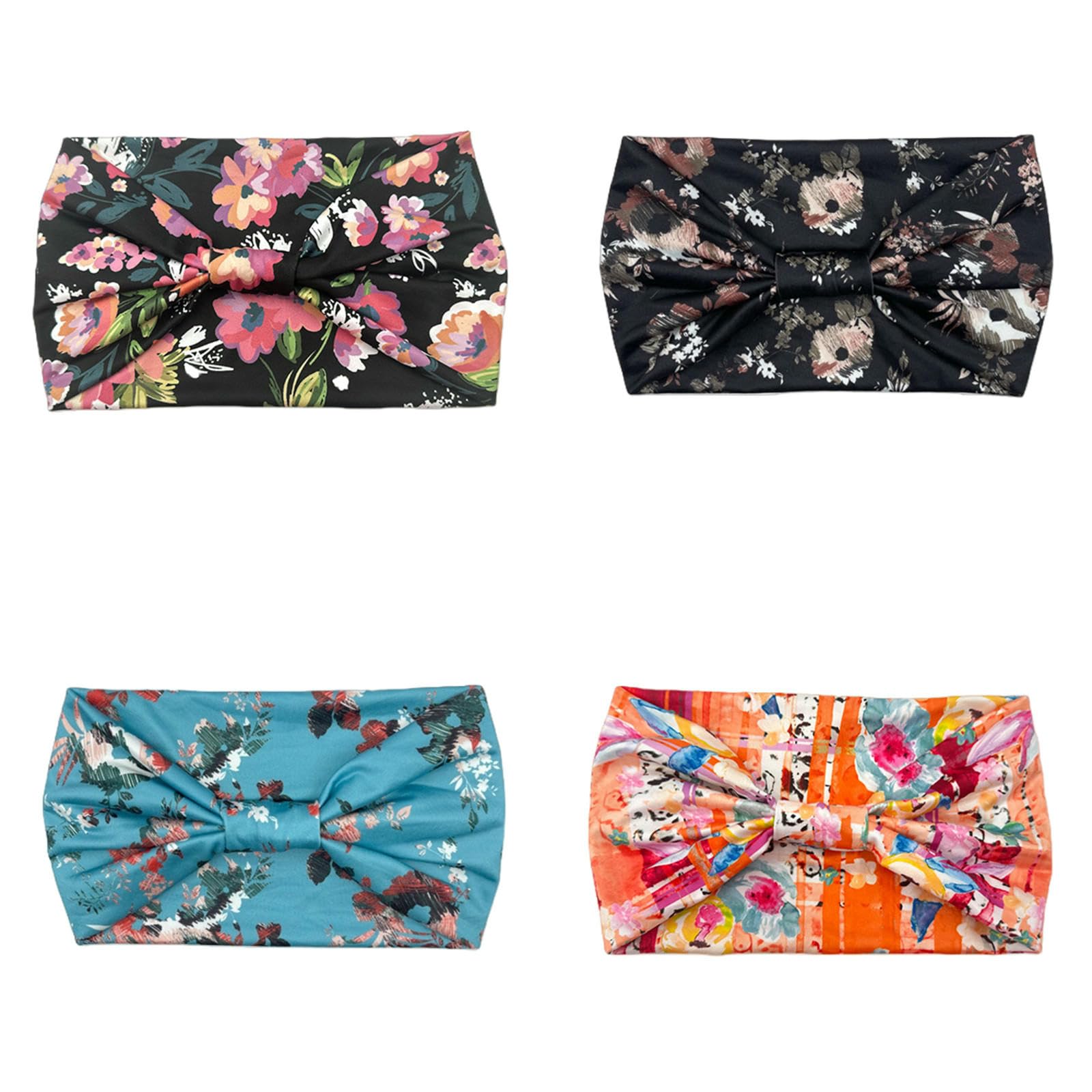 CYUCHENC wide headband 4 Pack Fashion Printed Elastic Knotted Brim Rose Flower Yoga Sports -7-four
