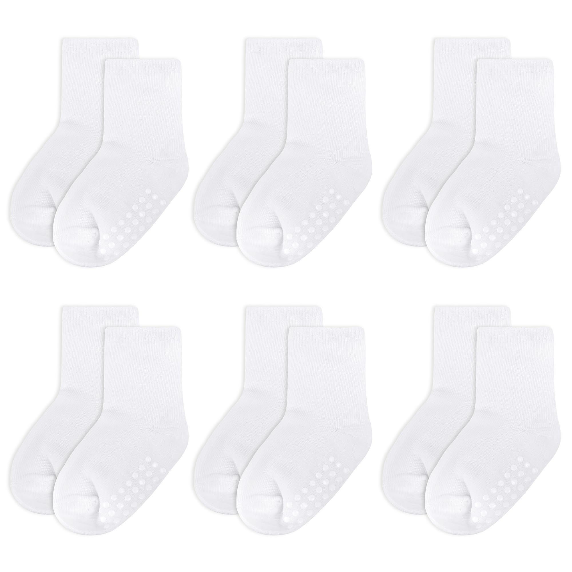jealkip 6 Pack Baby Socks and Toddler Socks,Soft Cotton Crew Socks with Non-Slip Grips for Infants,Boys and Girls,6-12 Months,(White)