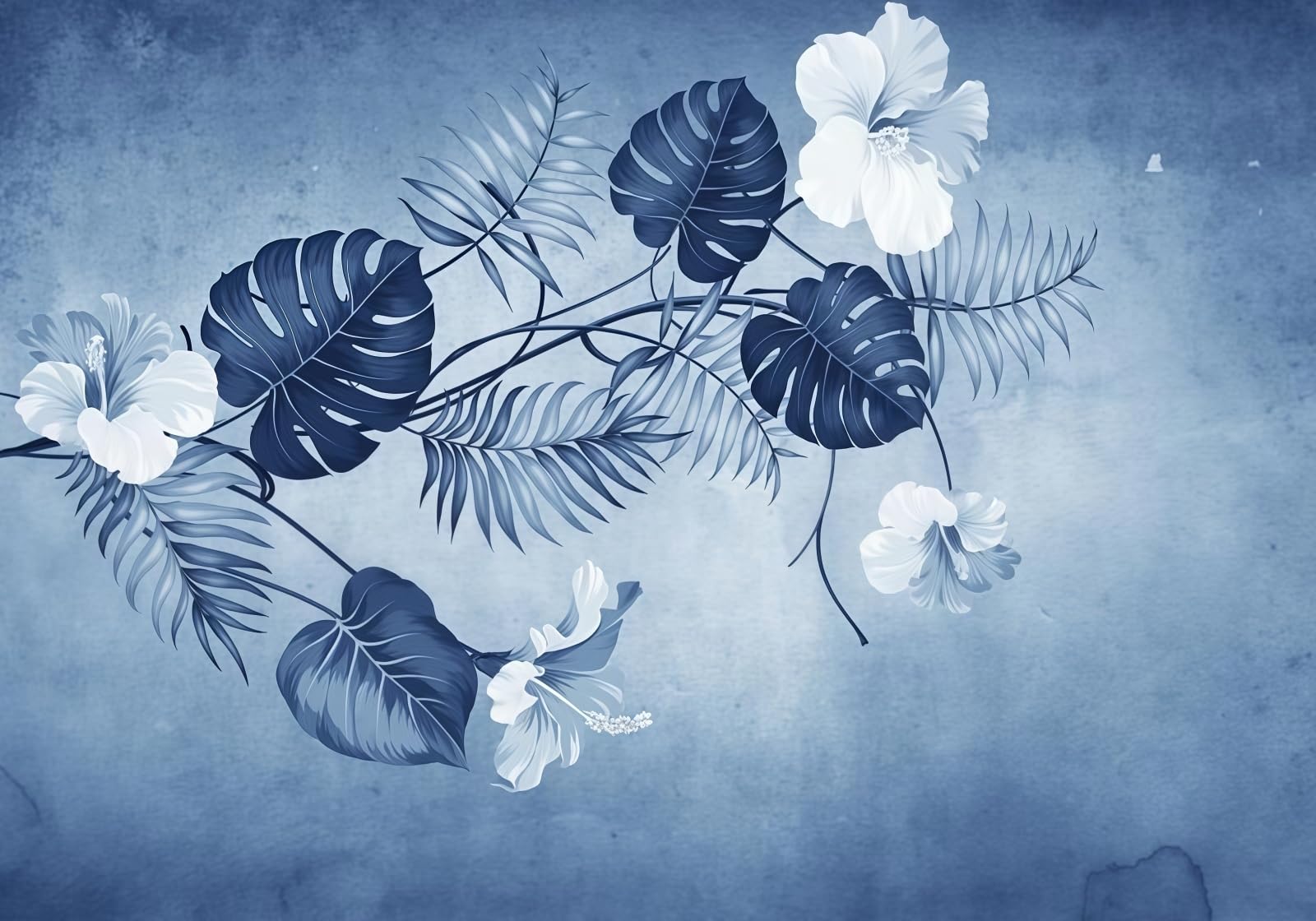 Gdkldfg White Modern Tropical Plants Flowers Nature Wallpaper,Non-Woven Poster,Wall Mural For Living Room Bedroom Feature Wall Decoration 300X240cm