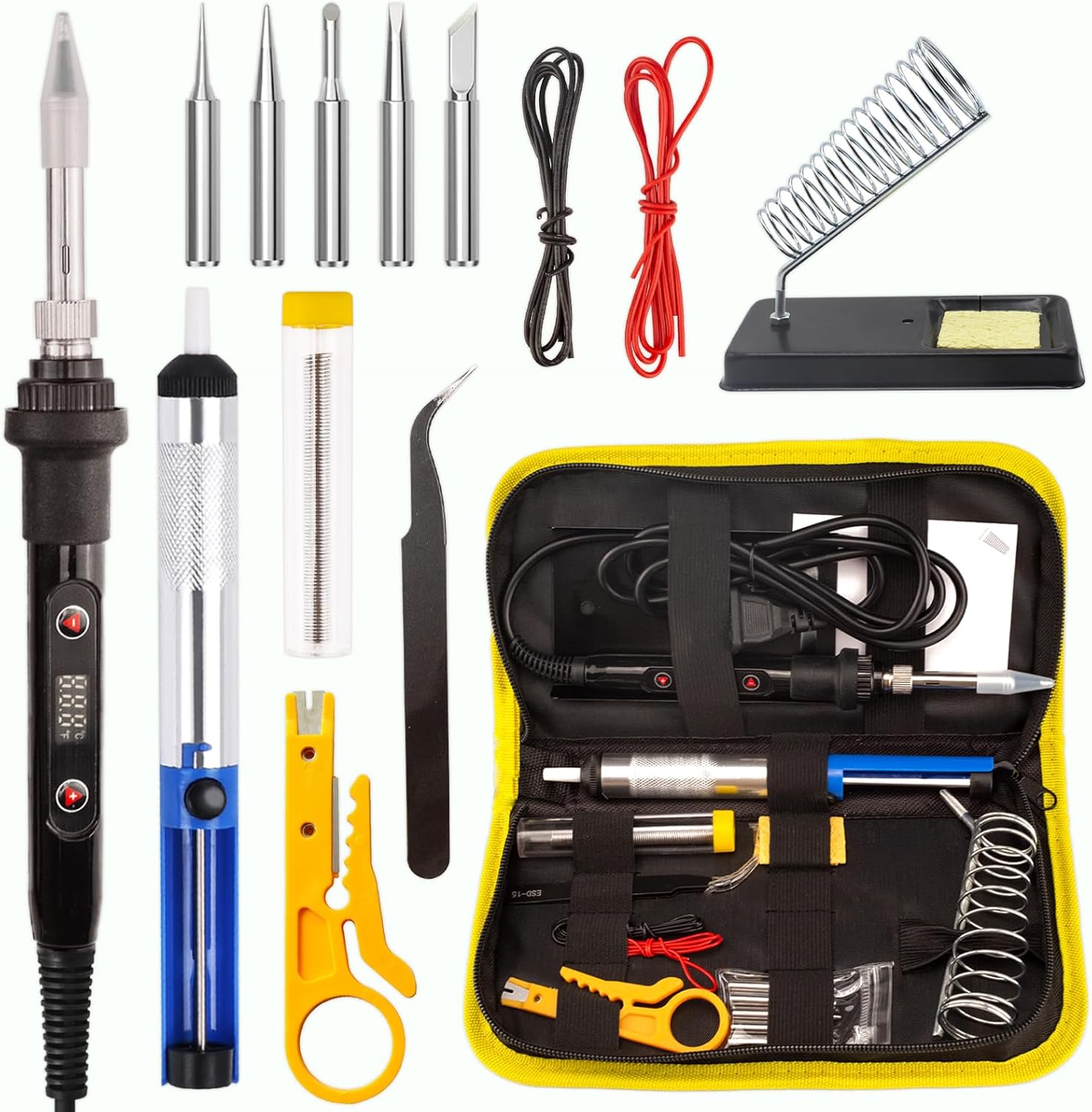 WellerMan Soldering Iron Kit 80W – LCD Digital Adjustable Temperature Soldering Tool Set with 5 Precision Tips, Desoldering Pump, Solder Wire, Stand for DIY, Electrical Repairs, and Metal Work WellerMan Soldering Iron Kit 80W – LCD Digital Adjustable Temperature Soldering Tool Set with 5 Precision Tips, Desoldering Pump, Solder Wire, Stand for DIY, Electrical Repairs, and Metal Work