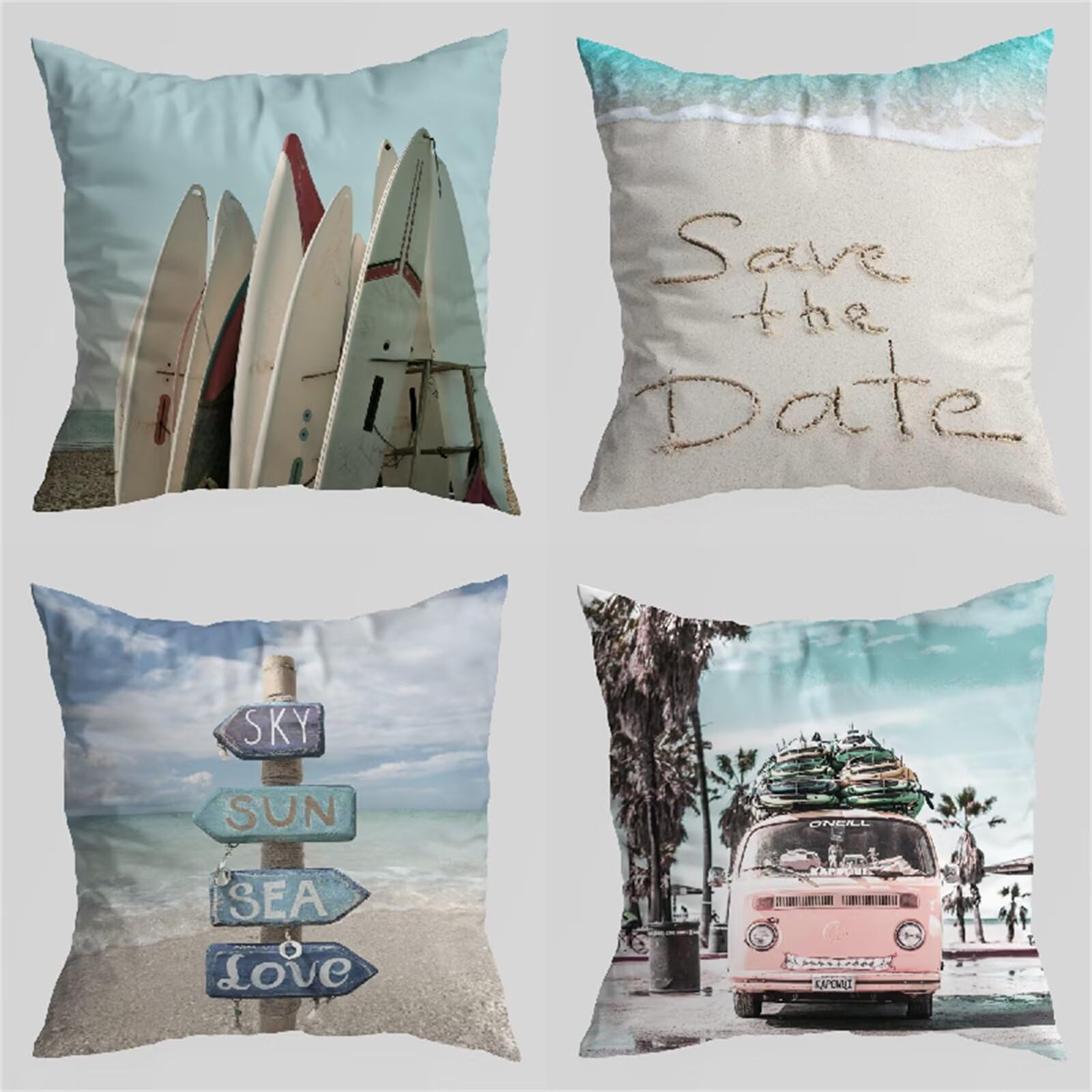 Juego de 4 Azul Moderno Fundas de Cojines, Playa Cojines Decoracion Impermeable 45x45cm,Otoño Fundas Cojín Lino Decorativas para,Sofá Sala de Estar Exterior Jardín Cojin, con Cremallera Oculta HY-622