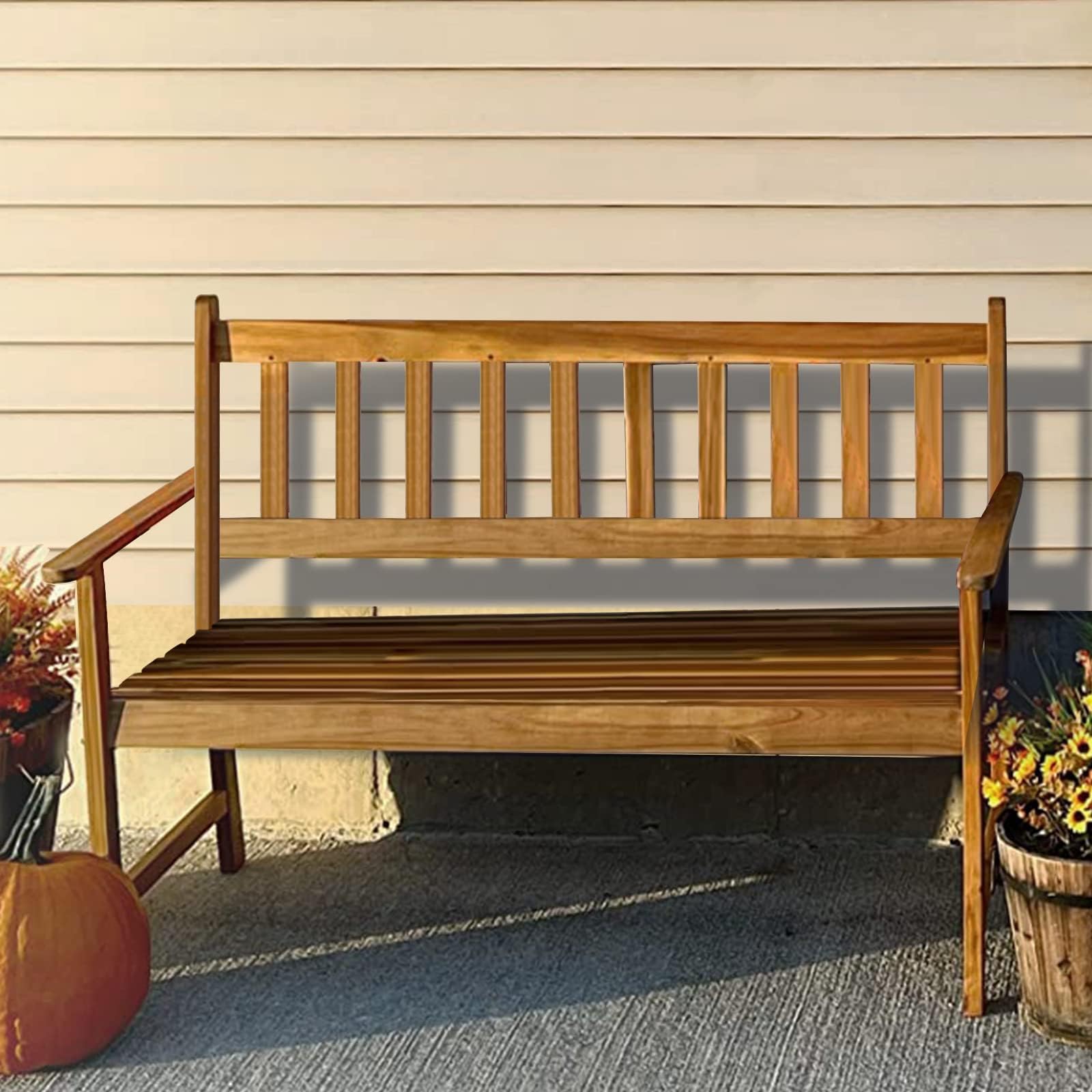 Amazon.com: BSTOPHKL Outdoor Wood Bench 2-Person Garden Bench 705Lbs ...