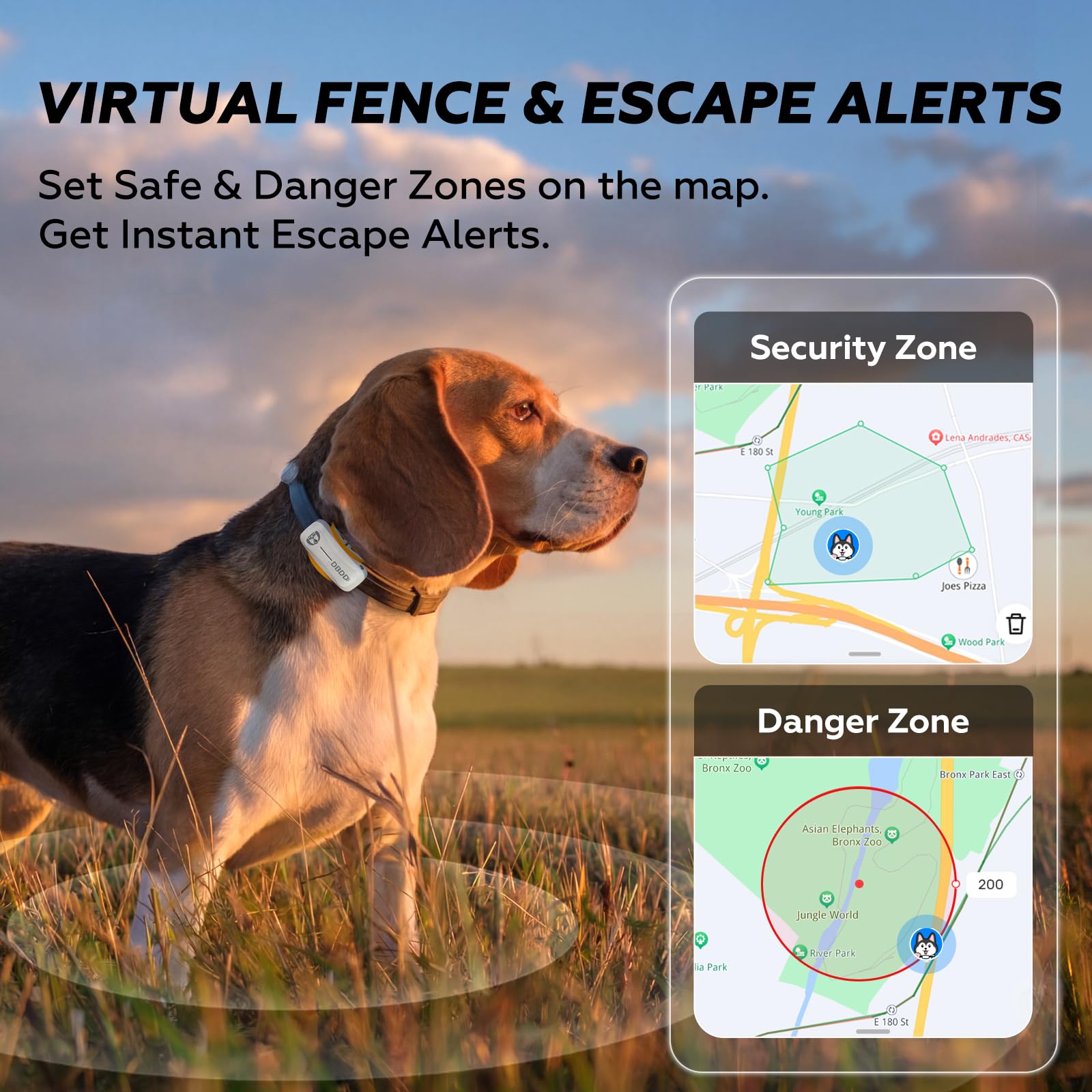DBDD Smart GPS Dog Collar Tracker con recinto virtuale, monitoraggio live e segni vitali, per cani fino a 18 kg, impermeabile, per cani da 18 kg in su, compatibile con iOS e Android (bianco)
