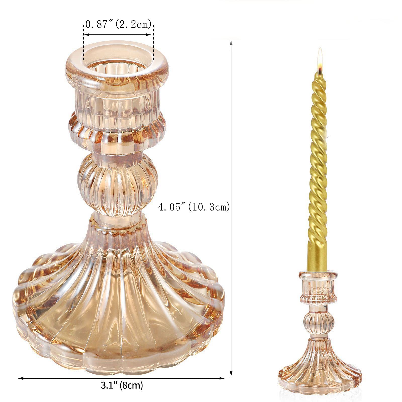 Glass Candlestick Holders 12Pcs, 4" Taper Candle Holders, Gold Stripe Glass Taper Candle Holders for Wedding, Festival & Anniversary Party