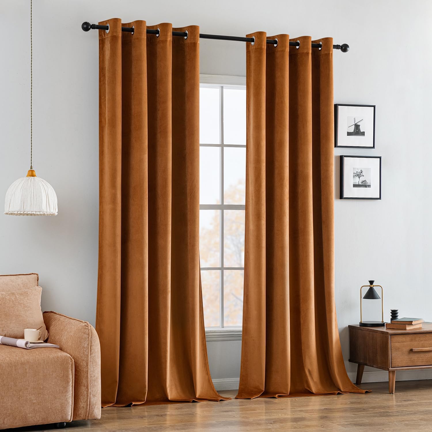 MIULEE Vorhang Samt Brun Doré mit Ösen, Super Weich Samtvorhang für Deko Schlafzimmer Wohnzimmer, 2 Stück Samt Gardinen Blickdicht Verdunkelung Jedes 140x245 cm, Dicker Thermovorhang Winter