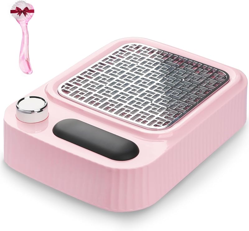 Colector de polvo de uñas rosa con filtro reutilizable para uñas de gel acrílico, aspirador de polvo de uñas, aspirador de polvo ajustable para uñas, manicura, pedicura en salones de uñas en casa