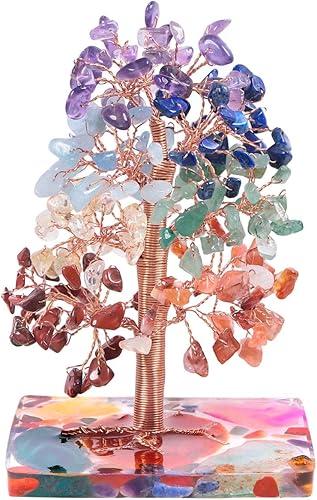 Miniatura 7 de Rockcloud Coloridas piedras curativas de árbol de cristal para oficina en casa, árbol de la vida envuelto en cobre, bonsái, Feng Shui, árbol de