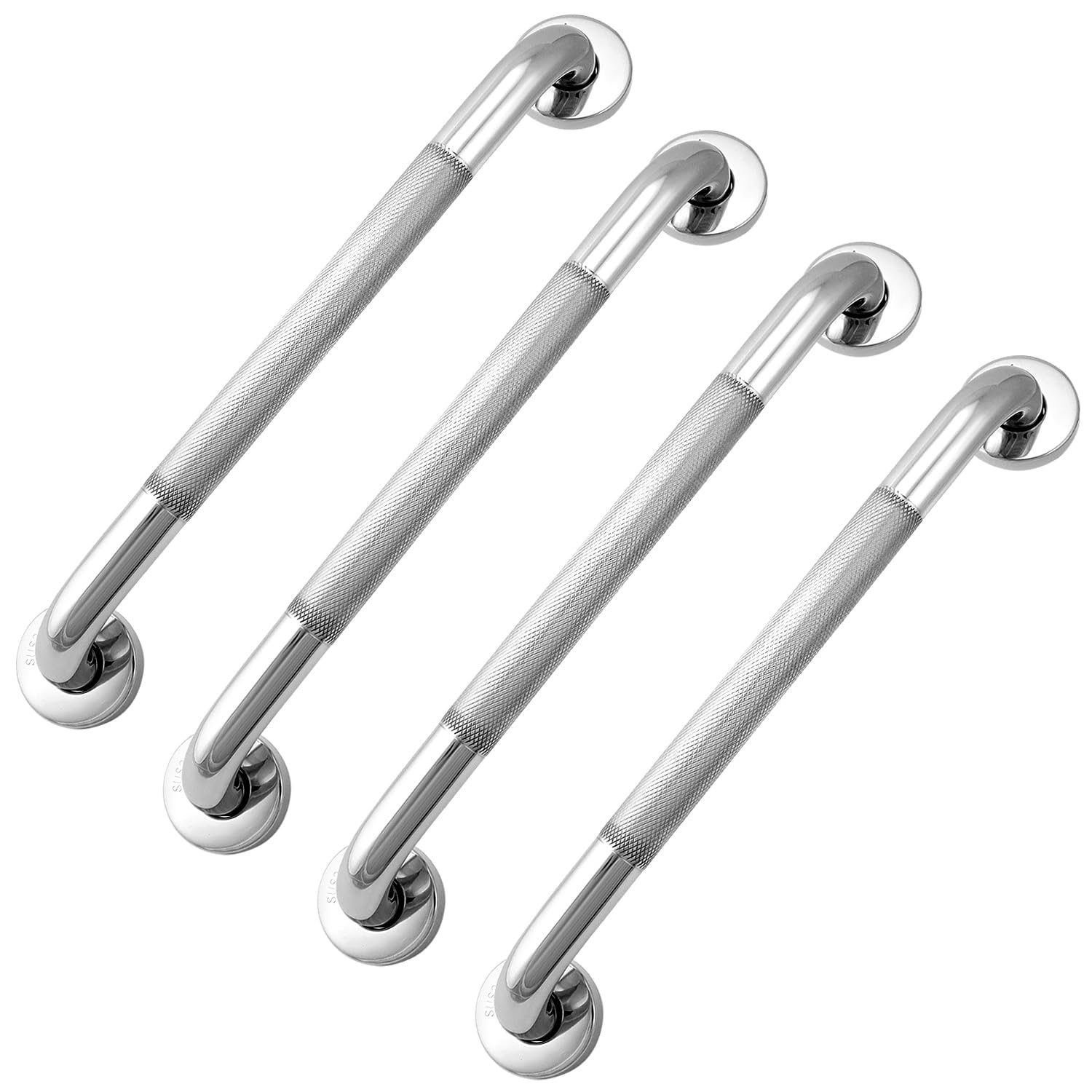 QWORK Barre di sostegno per doccia in acciaio inox 304, lunghezza 40,6 cm, confezione da 4, antiscivolo, zigrinate, per disabili, corrimano e doccia per sicurezza e supporto, per anziani, disabili