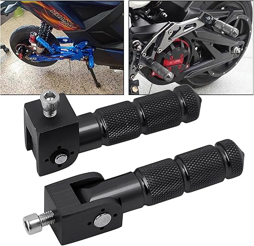Miniatura 6 de Mokuo Estribos para Motocicleta Plegables CNC Juego Trasero de Reposapiés para Scooter Plegables en 90 Grados con Pernos de Instalación M8 (Negro)