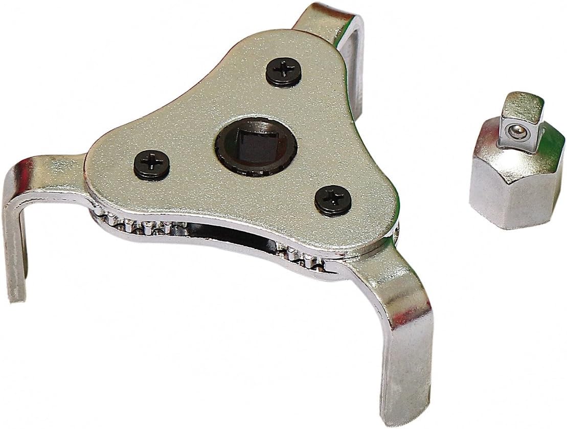 Qbreloh 3 Jaw Oil Filter Wrench Tool, Two Way Adjustable Diameter from 54-102mm Fits 3/8" & 1/2" Drive, Best for Removing Motorcycles Cars Trucks and Heavy Duty Spin-on Oil Filters