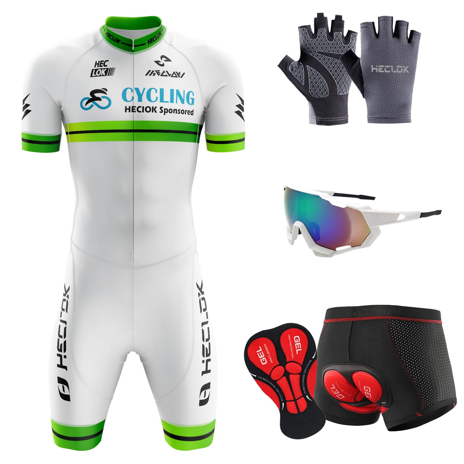 Herren Pro Fahrrad Skinsuit, Rennrad-Mountainbike Einteiler Trisuit Bike, Triathlon Anzug＋Fahrrad Unterwäsche, Bike Boxer Größe Kurze, Radunterhose mit 5D Sitzpolster