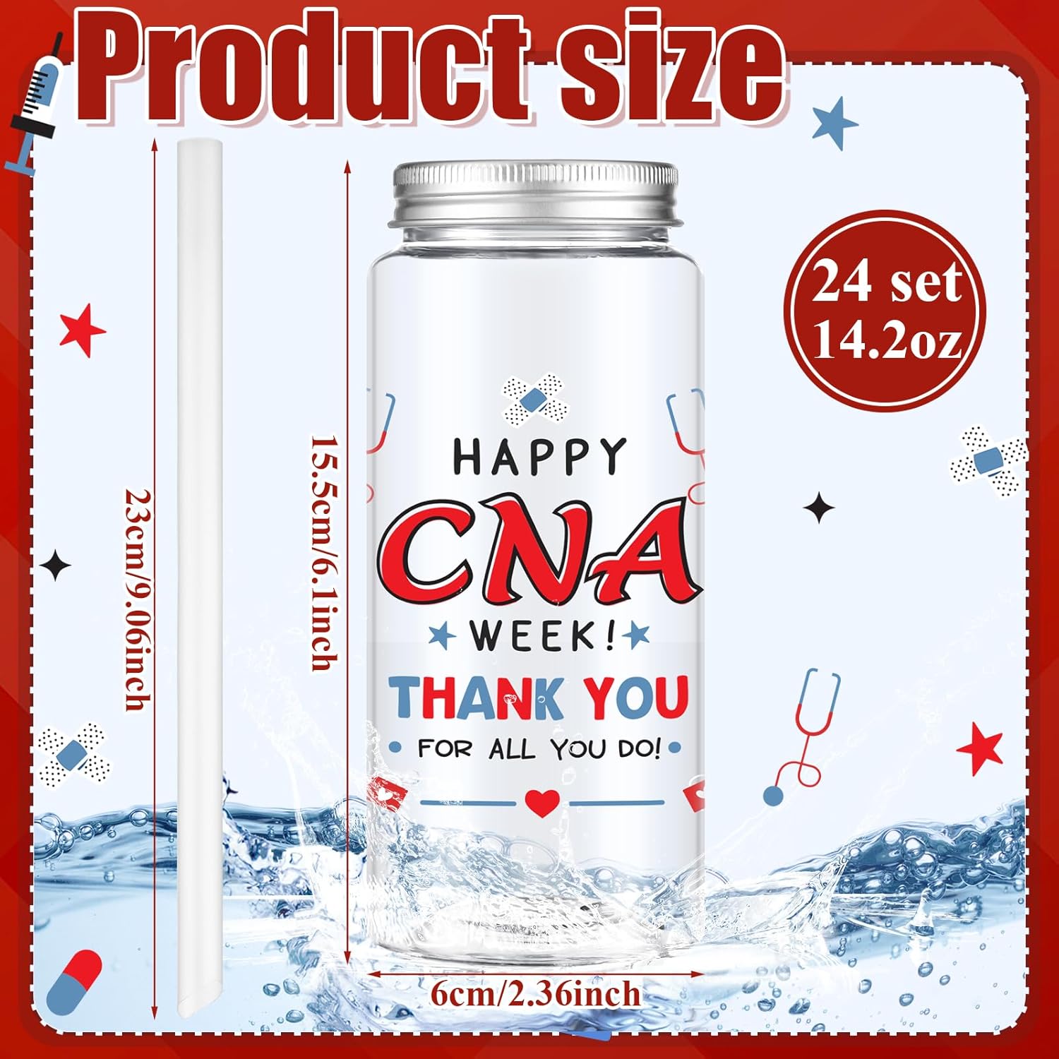 Skylety 24 Pcs CNA Gifts Cups Bulk, 2026 CNA Week Gifts, Nursing Assistant 14 oz Reusable Plastic Cups with Straw and Lid for Nursing Assistant Medical Staff Graduation