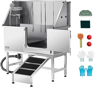 VEVOR Stainless Steel Dog Washing Station, 50 inch Pet Grooming Tub w/Ramp, PE Water Filter Board, Faucet & Showerhead & Soap Holder Dog Bathtub for Large & Medium & Small Pets (Right Door)