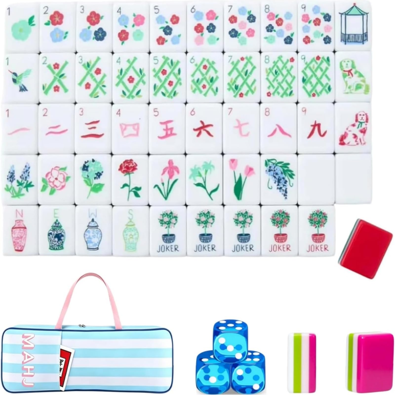 Pealeaf 4 Layer Mahjong Tiles Set - Complete American Mahjong Tiles Set with 160 Acrylic Tiles and Carrying Bag, Full Size Strategy Board Game for Adults, Family Game Nights and Social Play (L)