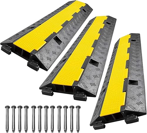 Rampas protectoras de cable de goma, paquete de 3 unidades de 2 canales de velocidad de tráfico con punta de perno, capacidad de carga de 16000