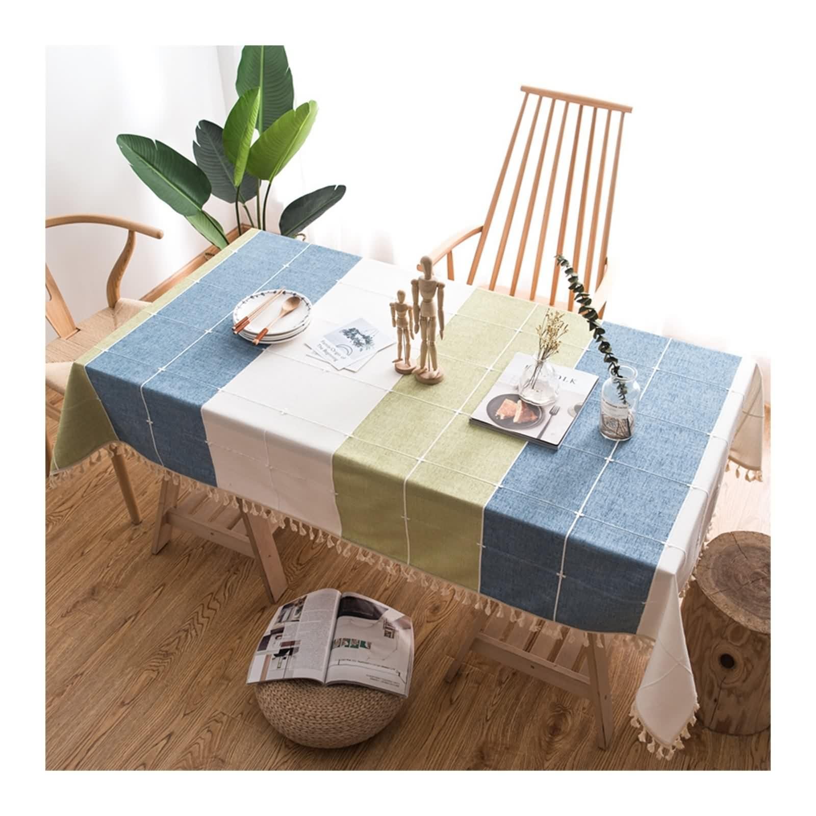Tovaglia Elegante Quadrata, Tovaglia 140X140 Cucina Verde Blu Poliestere Motivo Scozzese A Righe Tovaglia Tavolo per Compleanno Festa Matrimonio