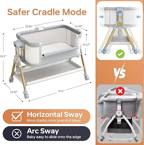 Miniatura 2 de Moisés 3 en 1 para bebé, cuna mecedora para bebé con ruedas, luz nocturna musical, cesta de almacenamiento, colchón, altura ajustable, cama mecedora