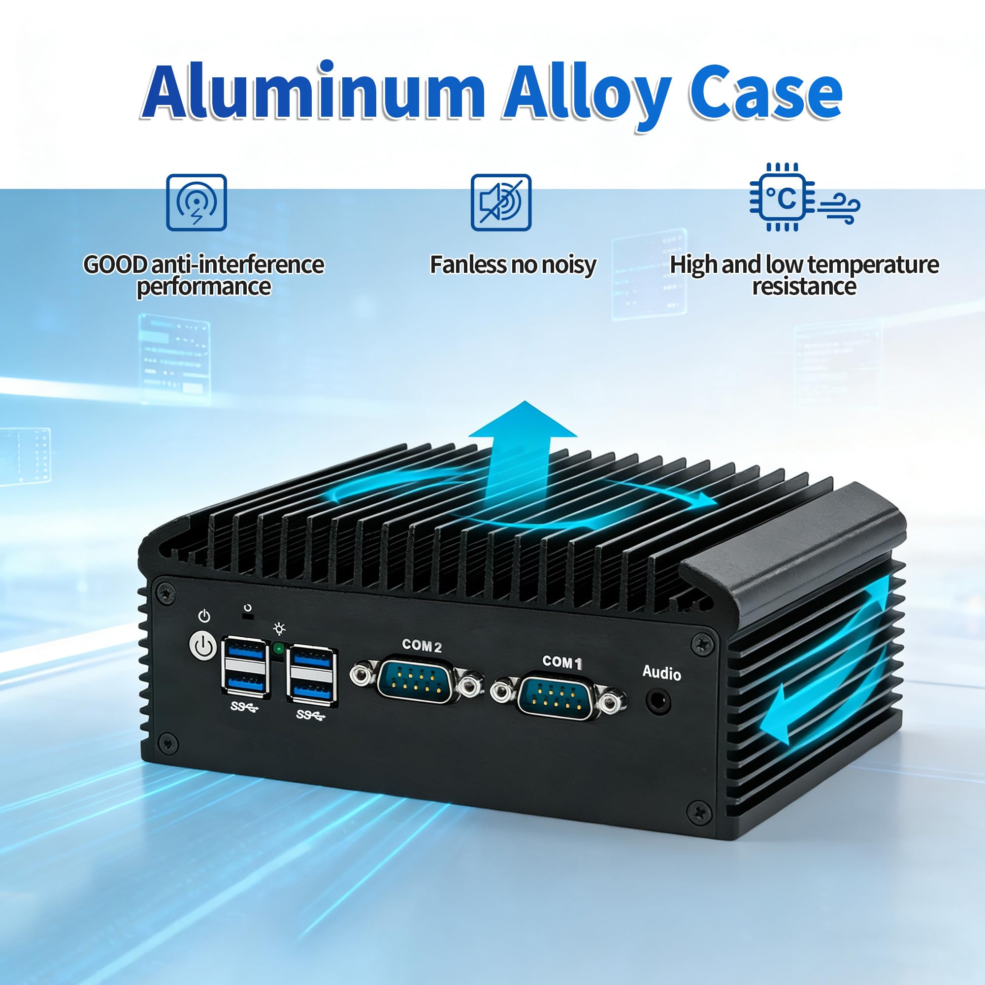 CWWK Mini PC Fanless Industrial i5-8250U 4C/8T, 2X RS232/RS485 COM, 2 x Gigabit LAN, Micro Embedded Computer Box, DDR4 8GB RAM 256GB NVMe SSD, SIM, SATA, mPCIe, HD, VGA, 6USB