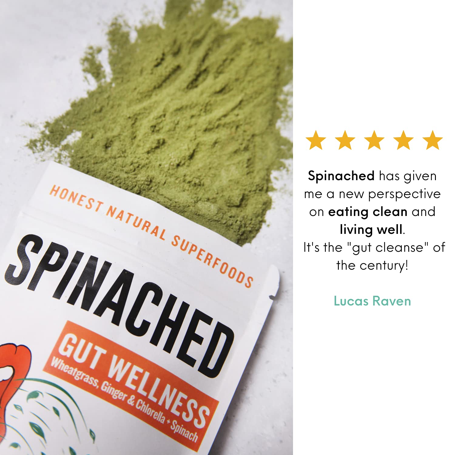 SPINACHED Gut Wellness Organic Spinach, Ginger, Wheatgrass, Chlorella