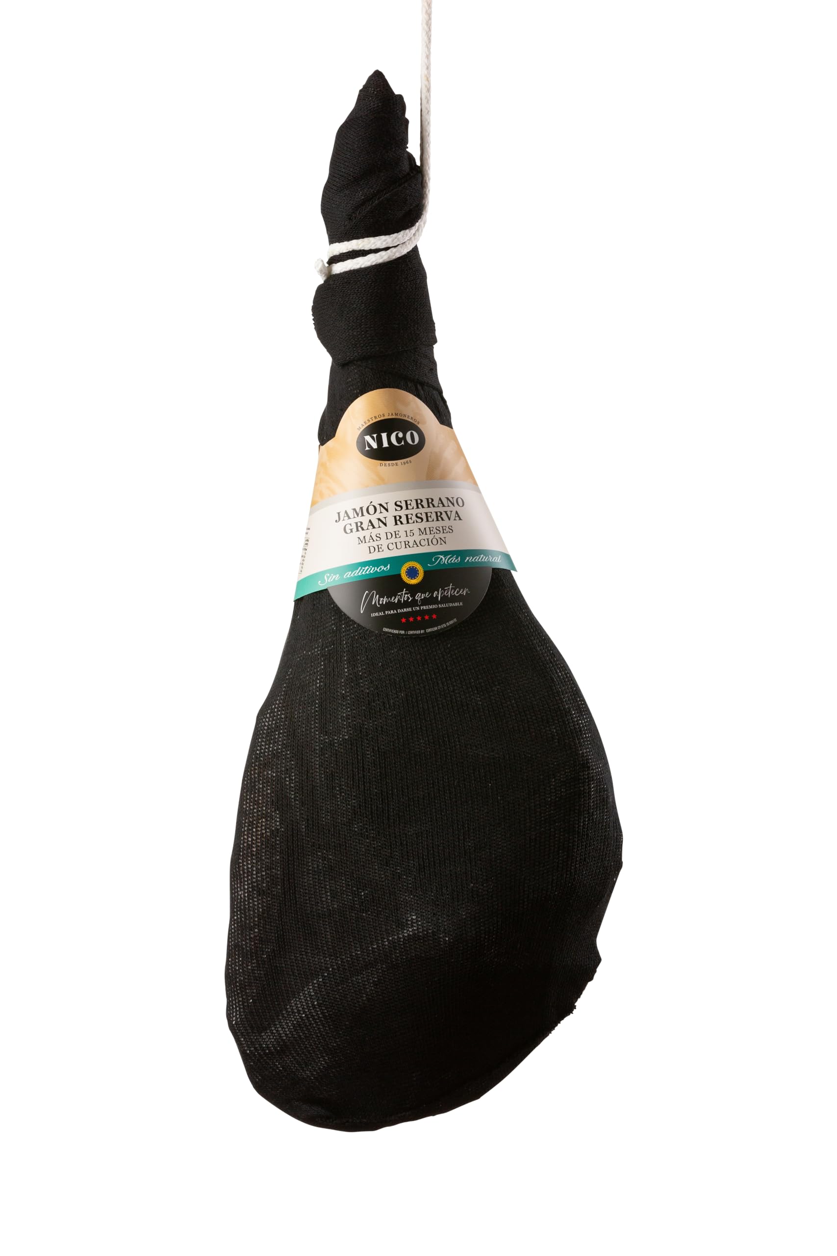 NICO JAMONES - JAMON SERRANO SIN ADITIVOS. Pieza de peso aproximado entre 6,5 y 7,5 kg con una curación de más de 12 meses