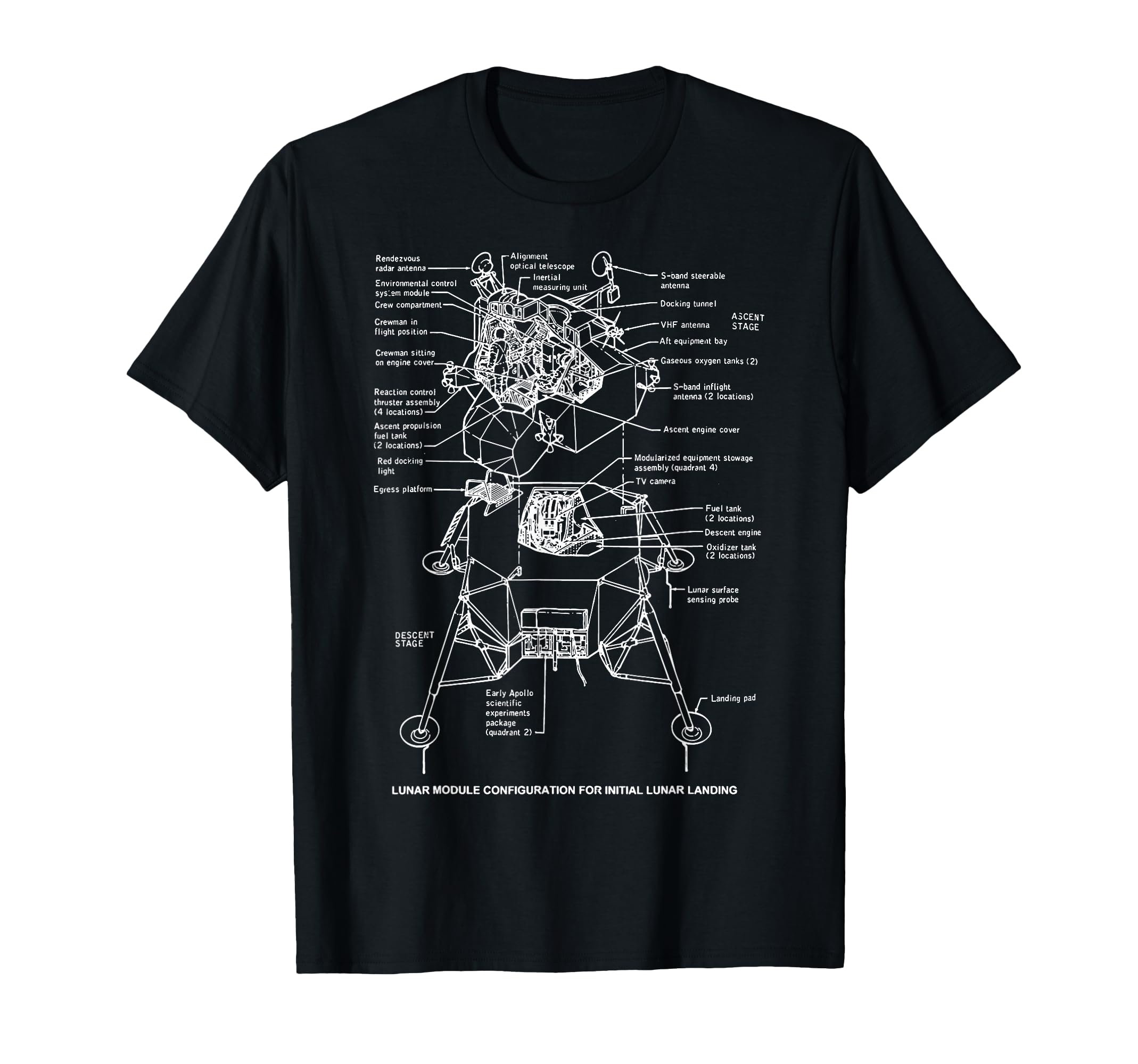 Lunar Module Retro Space Diagram Landing Chart Blueprint Fun T-Shirt