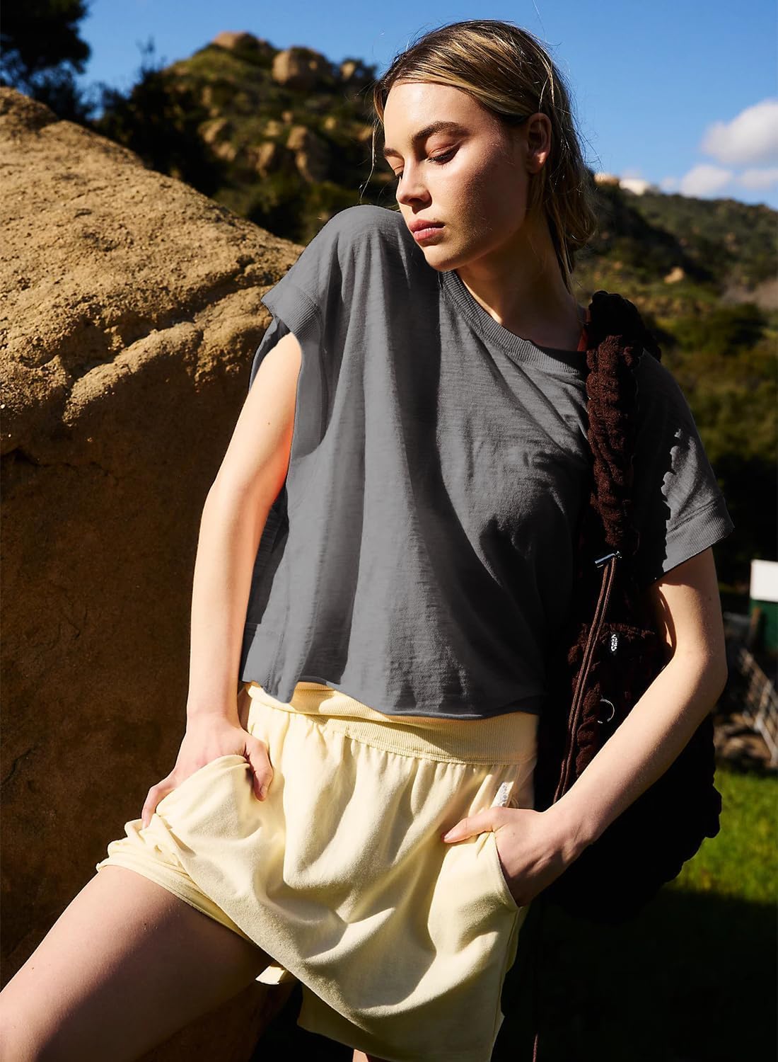 EYZH Women's Open Back Workout Top - Short Sleeve Yoga Crop Shirt, Loose Yoga Gym Crop Top - Image 6