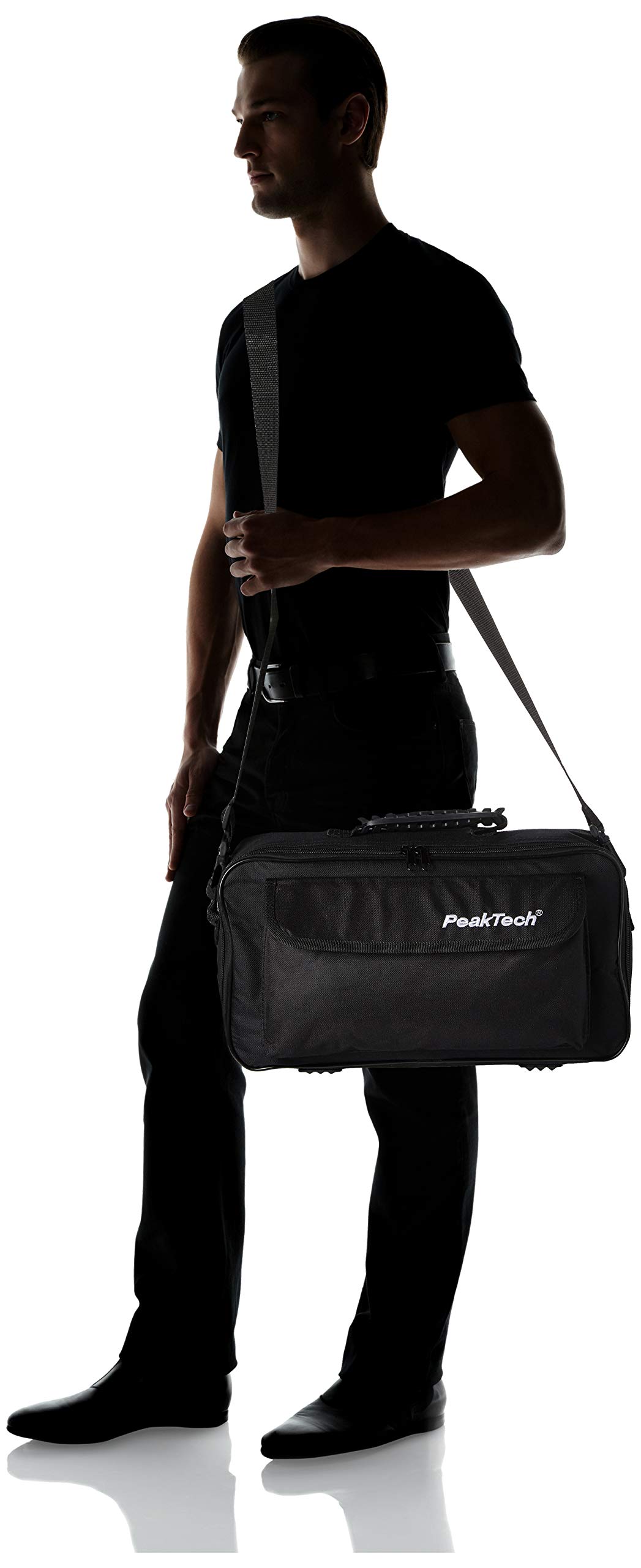 PeakTech P 7400 – Tragetasche für Oszilloskope & Messgeräte, Transporttasche mit Polsterung, Zubehörtaschen mit Klettverschluss, Schultergurt, Stabiler Handgriff – 380 x 210 x 140 mm (Schwarz)