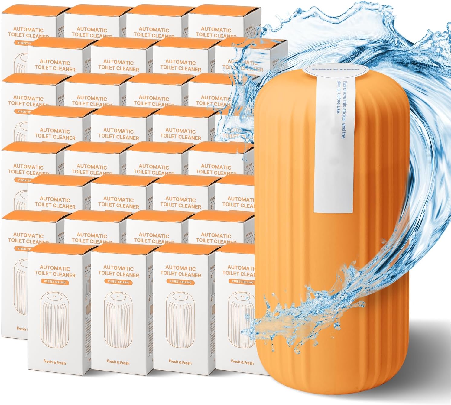 Fresh & Fresh Automatic Toilet Bowl Cleaners (Sunset Orange) - 32 Bottles(UPTO 2500 FLUSHES/Bottle), Commercial and Residential Toilet Cleaner 3-4 MONTH Lasting Toilet Bowl Cleaner Bottle