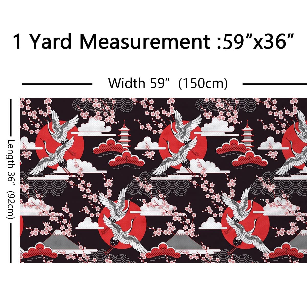 Tkanina żurawia firmy The Yard Cherry Blossoms tkanina tapicerska do pikowania szycia odzieży retro japoński styl dekoracyjna tkanina tapicerska i akcenty domowe, rękodzieło patchwork, 3 metry,
