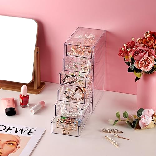 Miniatura 2 de Caja de belleza apilable transparente con 6 cajones, cajones estrechos de almacenamiento de acrílico, cajones de almacenamiento delgados,