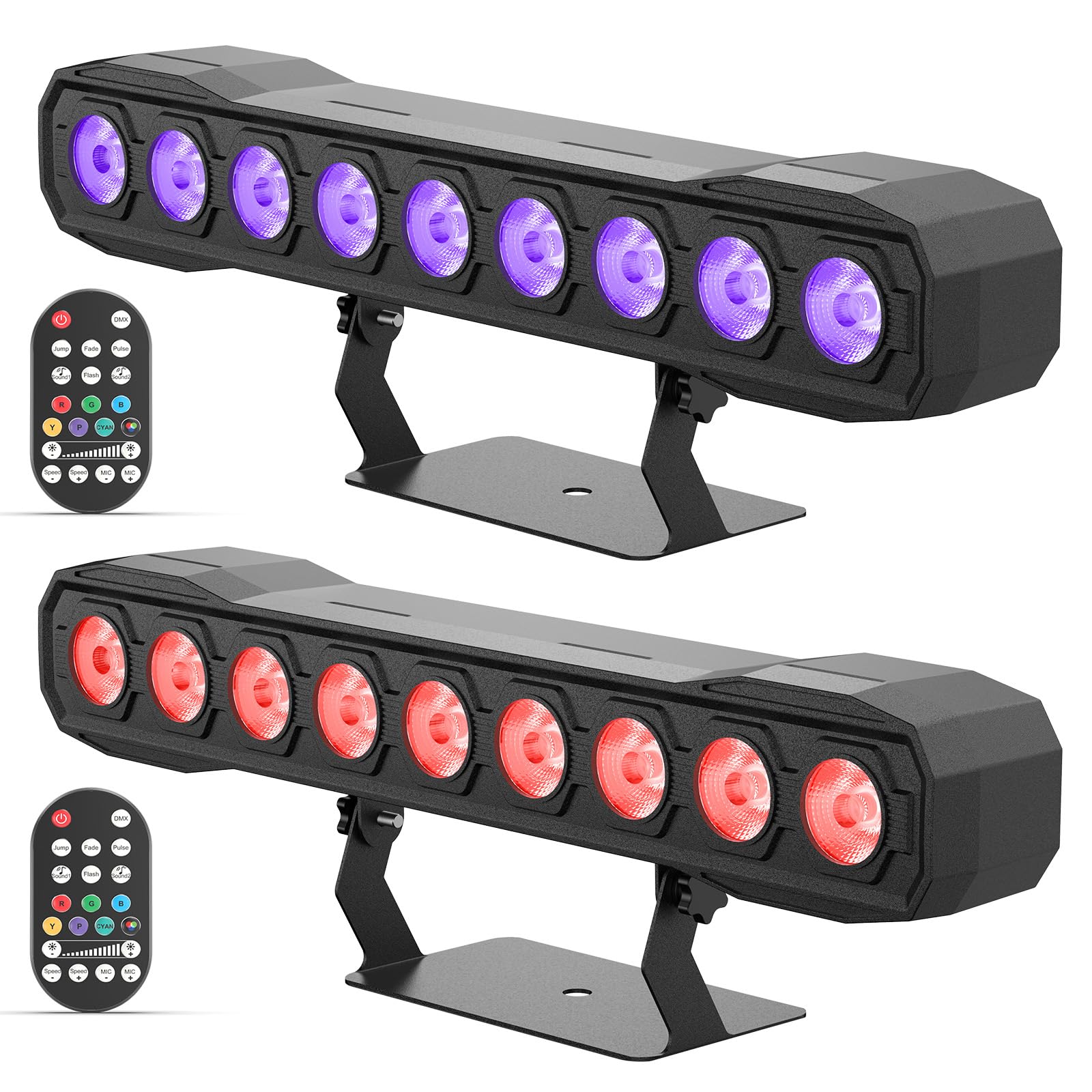 Wallwasher Luz de Escenario 60W, 9 RGBW LED Efecto Foco Barra con Remote Control DMX512 Disco Luces de Fiesta Strobe Control de Sonido para Bar DJ Fiesta Boda al aire libre 2PCS