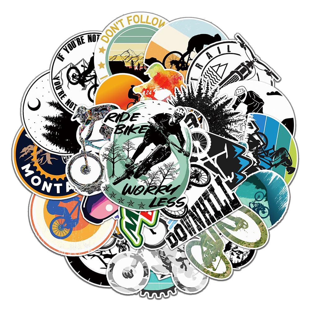 Trendy Cycling Vinyl Stickers, 50 PCS Waterproof Sports Decals for Laptops Scrapbooking, Journals, Notebooks, Water Bottles