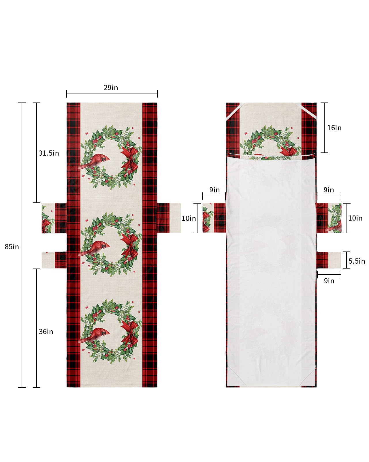 Christmas Beach Lounge Chair Towel Cover, Soft Chaise Lounge Towel with Side Pockets Patio Pool Chairs Cover for Beach/Pool Sunbathing 29x85 Red Black Plaid Xmas Berry Botanical Wreath Birds