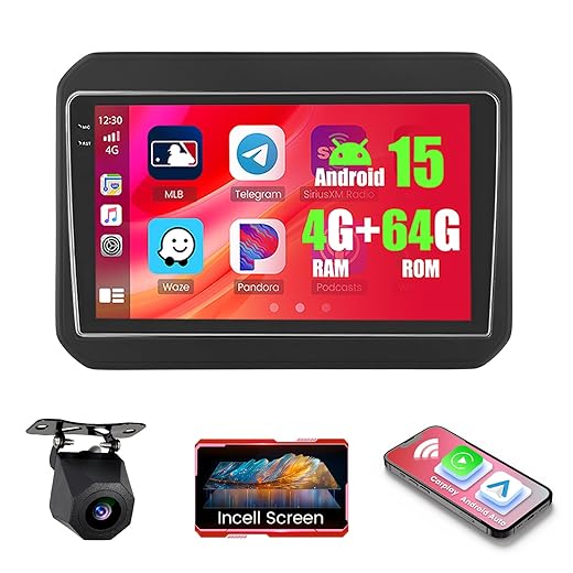 4+64GB Android 15 Car Radio for Suzuki Ignis 2016-2020 with Wireless Carplay Android Auto, Realdio 9" in-Cell Touch Screen for Ignis WiFi Bluetooth5.0 GPS FM/RDS EQ Backup Camera MIC