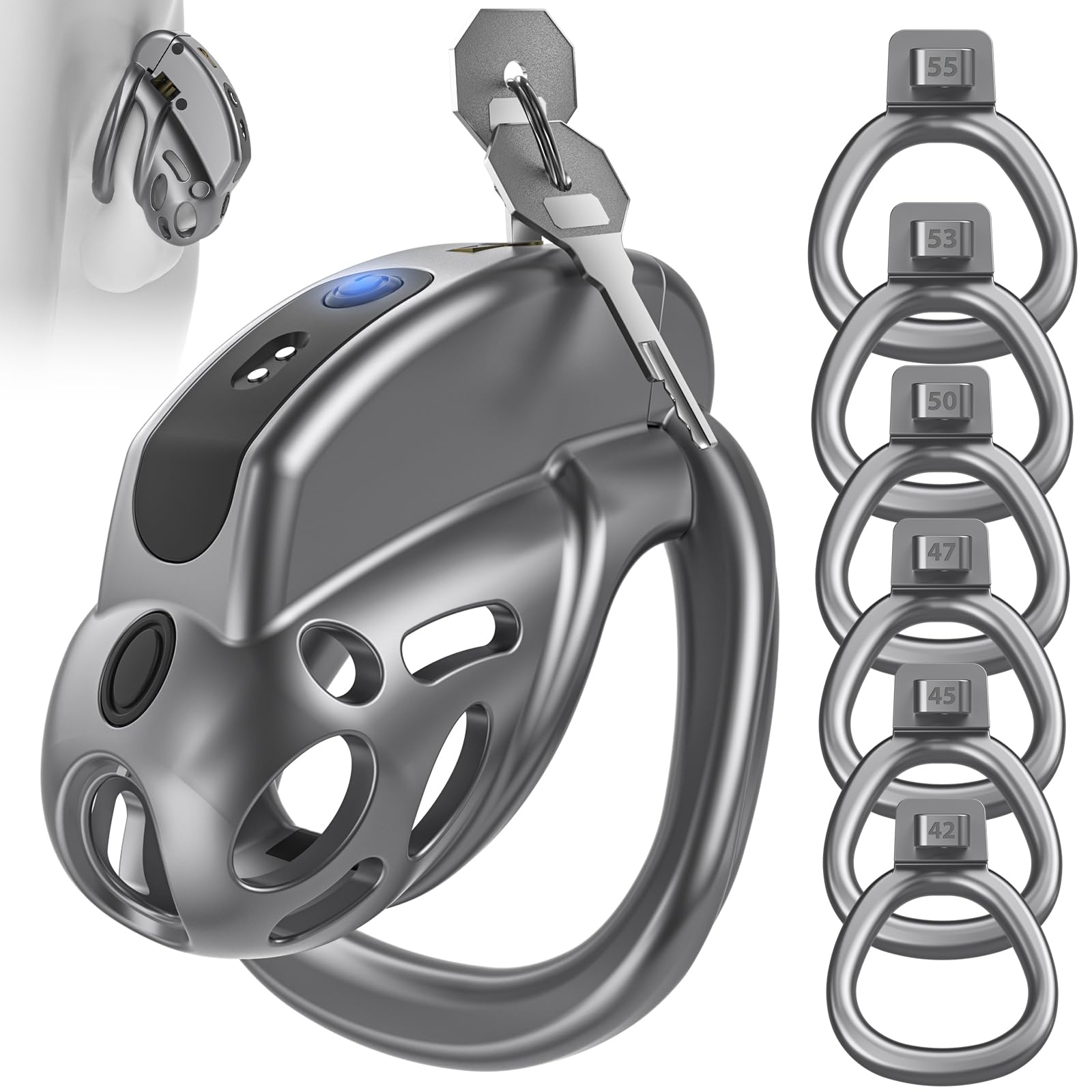 Vikkiy Vibrating Chastity Cage with 6 Rings, APP Controlled Chastity Device