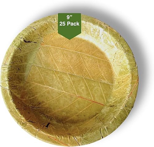 Foliumware Platos de hojas de sal de un solo uso 9 pulgadas 25 por paquete Cero residuos biodegradables compostables en el patio trasero Para