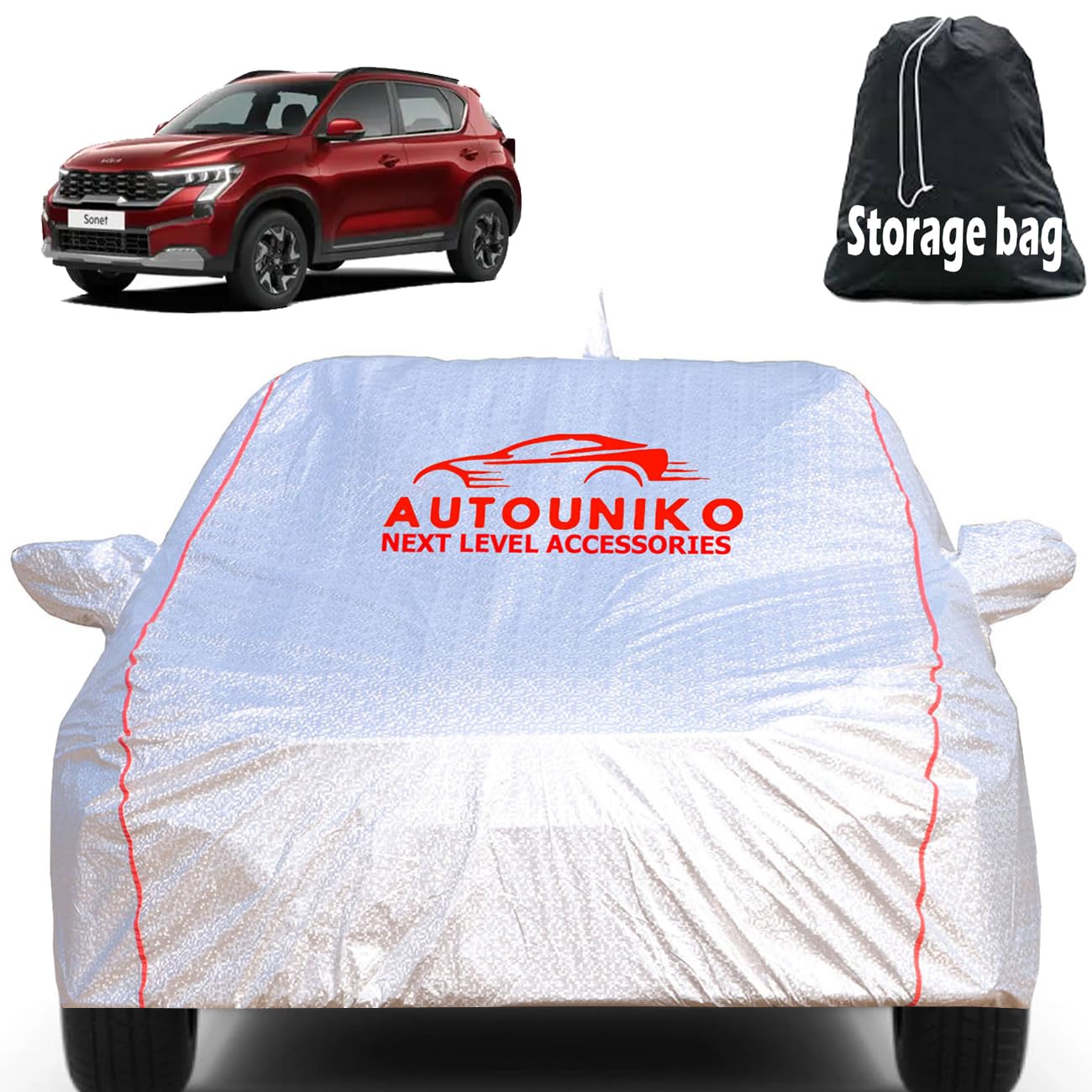 Waterproof Car Body Cover for Kia Sonet with Mirror and Antenna Pocket and Soft Cotton Lining (Full Bottom Elastic Triple Stitched) (Army)-image-23