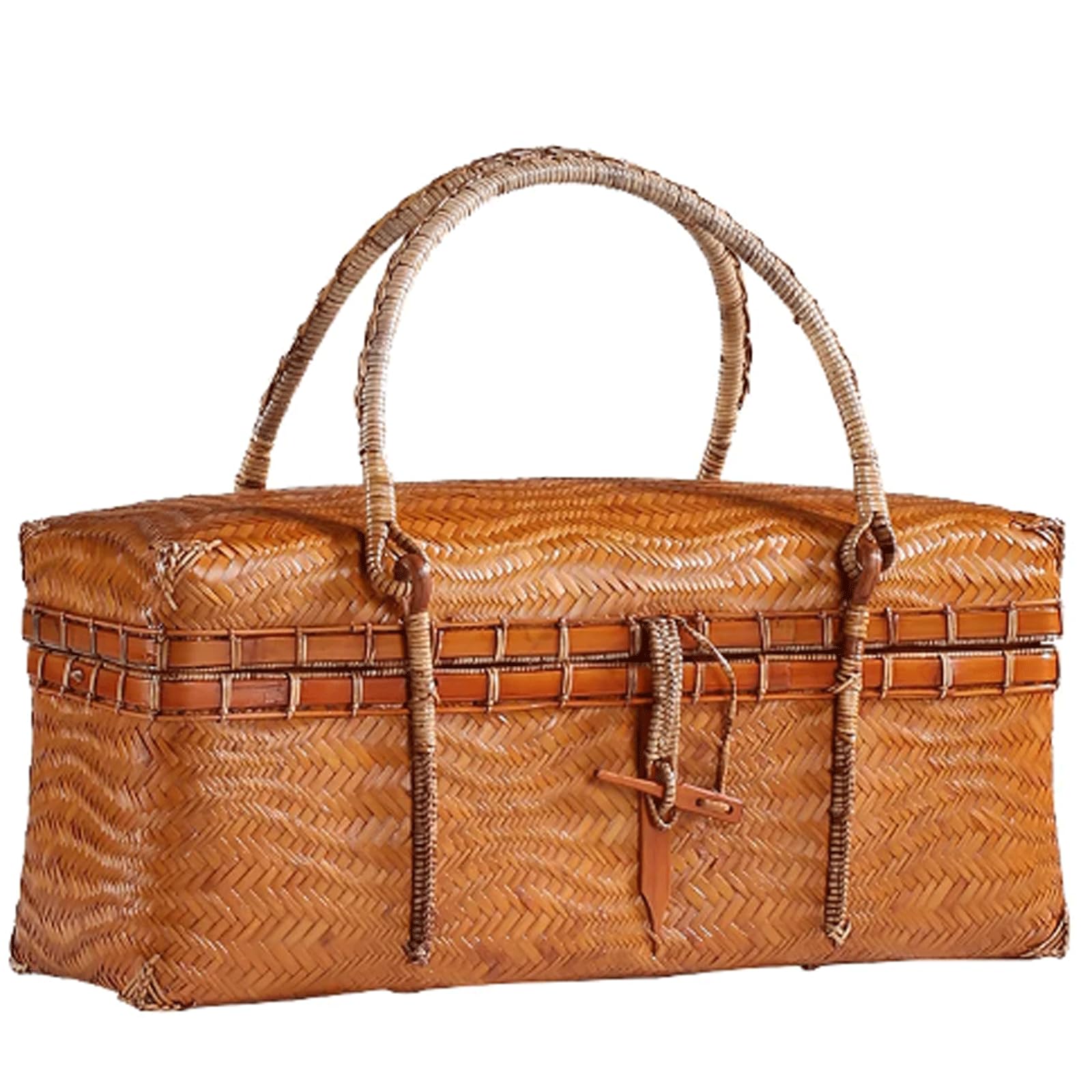 Panier De Pique-Nique Rétro en Bambou Tissé, Boîte De Rangement pour Aliments, Panier De Pique-Nique De Très Grande Capacité pour Les Pique-Niques Et Les Voyage，A-Large
