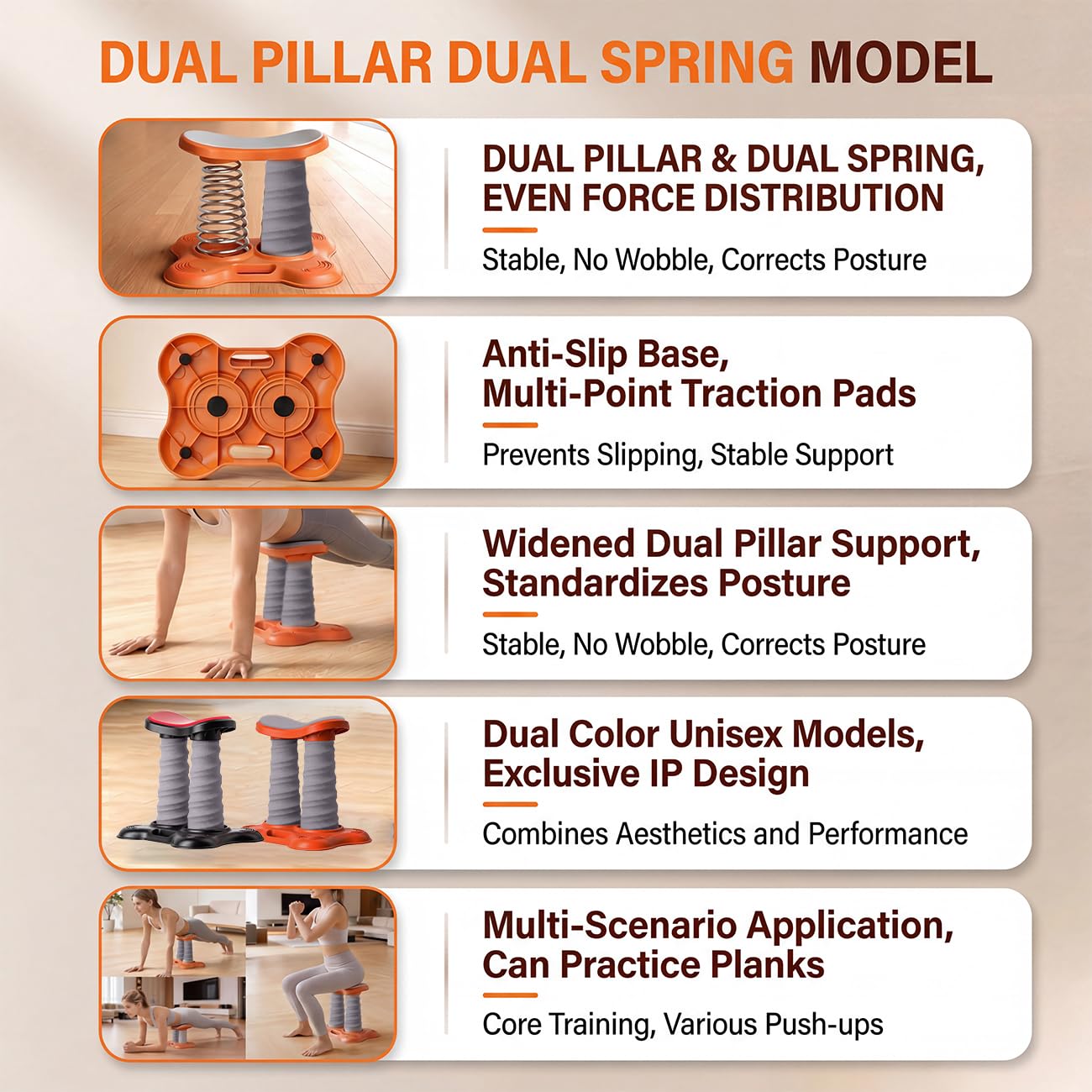 Push Up Assist Trainer A Molla per Allenamento della Forza Orange,Double Spring