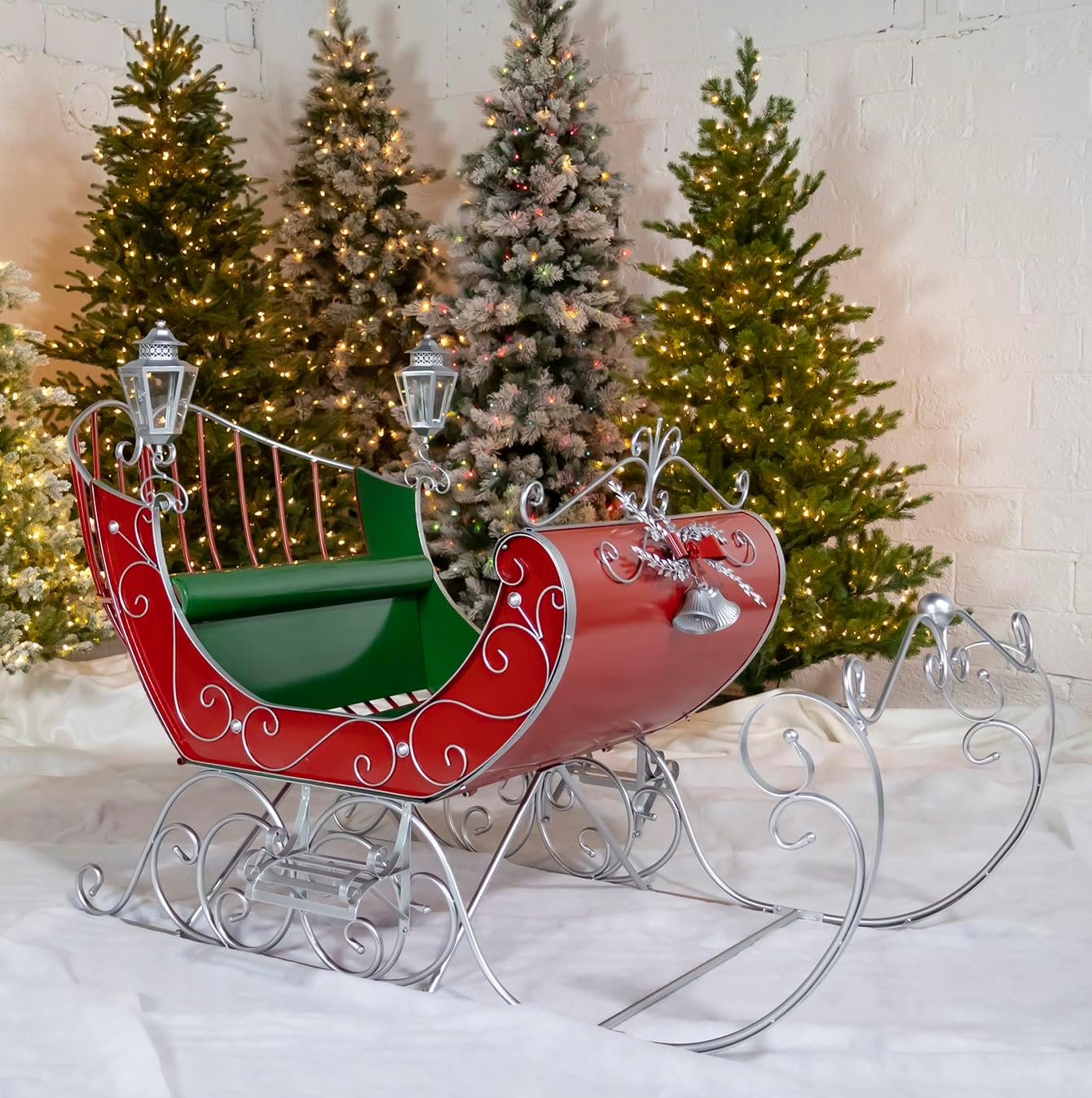 Zaer Ltd. Life-Size Christmas Outdoor Victorian Santa Sleigh, Commercial Christmas Decoration (Red, Green, Silver)