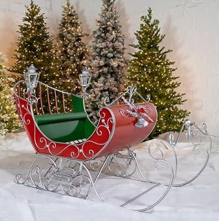 Zaer Ltd. Life-Size Christmas Outdoor Victorian Santa Sleigh, Commercial Christmas Decoration (Red, Green, Silver)