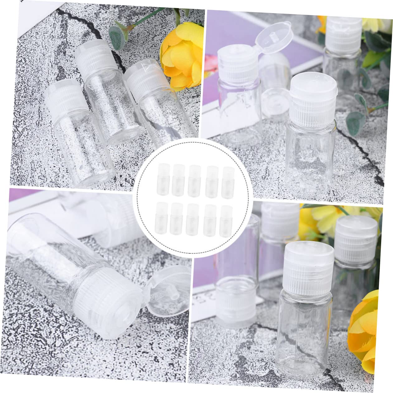 72piezas Botellas De Viaje para Loción Tapa Abatible Envases De Transparentes para Maquillaje y Cosméticos Dispensadores Reutilizables